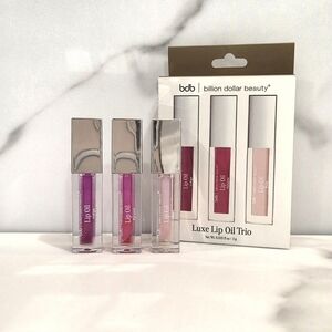Billion Dollar Beauty Luxe Lip Oil Trio In Indigo, Petunia & Rose NEW IN BOX
